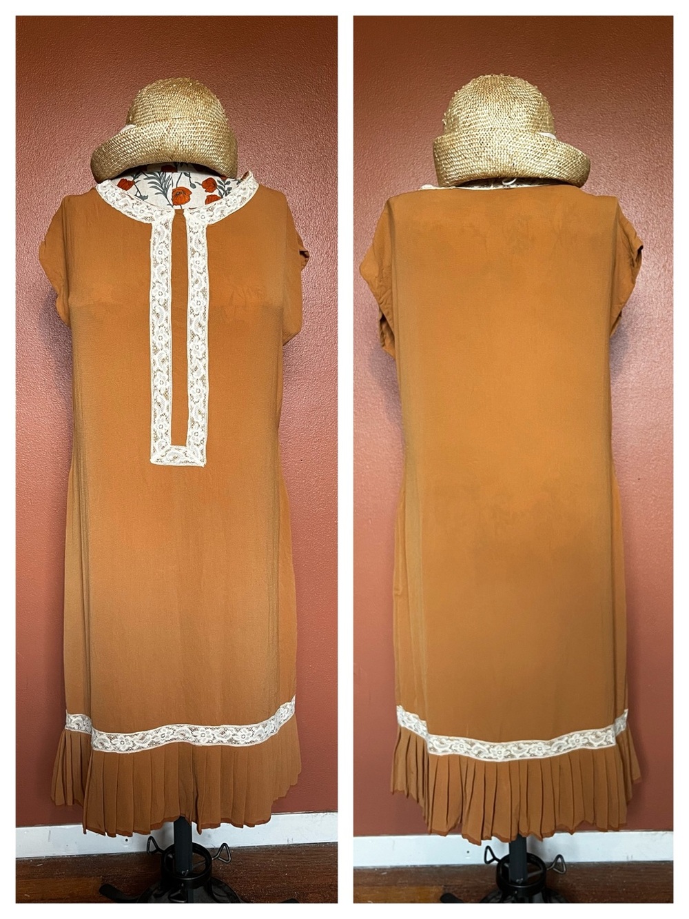 Pale Orange Lace-Trim 1920s Summer Dress